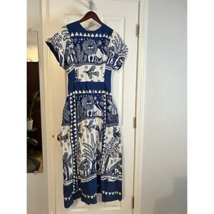 VTG 70s At Home Wear Van Raalte
 Safari Novelty Maxi Dress Sz
 14 Blue White USA